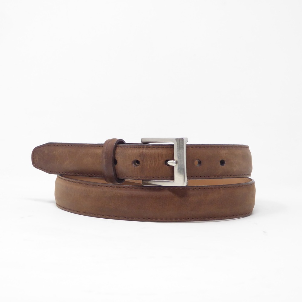 Thursday Mens Waist Belt Brown Leather Everyday Classic Silver Buckle 38